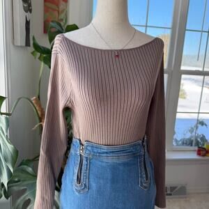 Abercrombie and Fitch Ribbed Boat Neck Taupe Brown Longsleeve